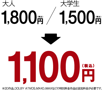 大人、大学生は1,100円（税込）※3D作品は追加料金が必要になります。