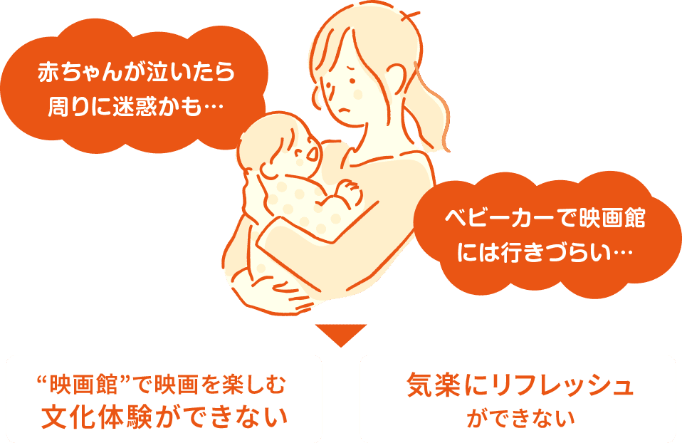 赤ちゃんの泣き声やベビーカーでの移動など、子育て中に映画館へ行きづらい悩み